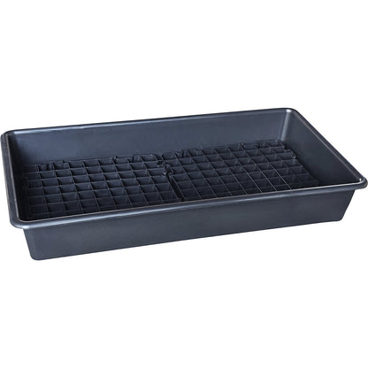 PE sump tray for small containers, volume 64.5 l, without certification, with PE grate.