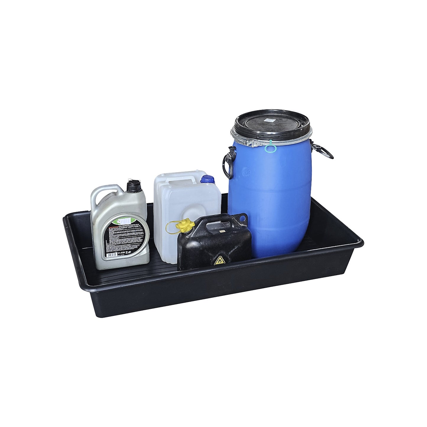 PE sump tray for small containers, volume 64.5 l, without certification, without grate.