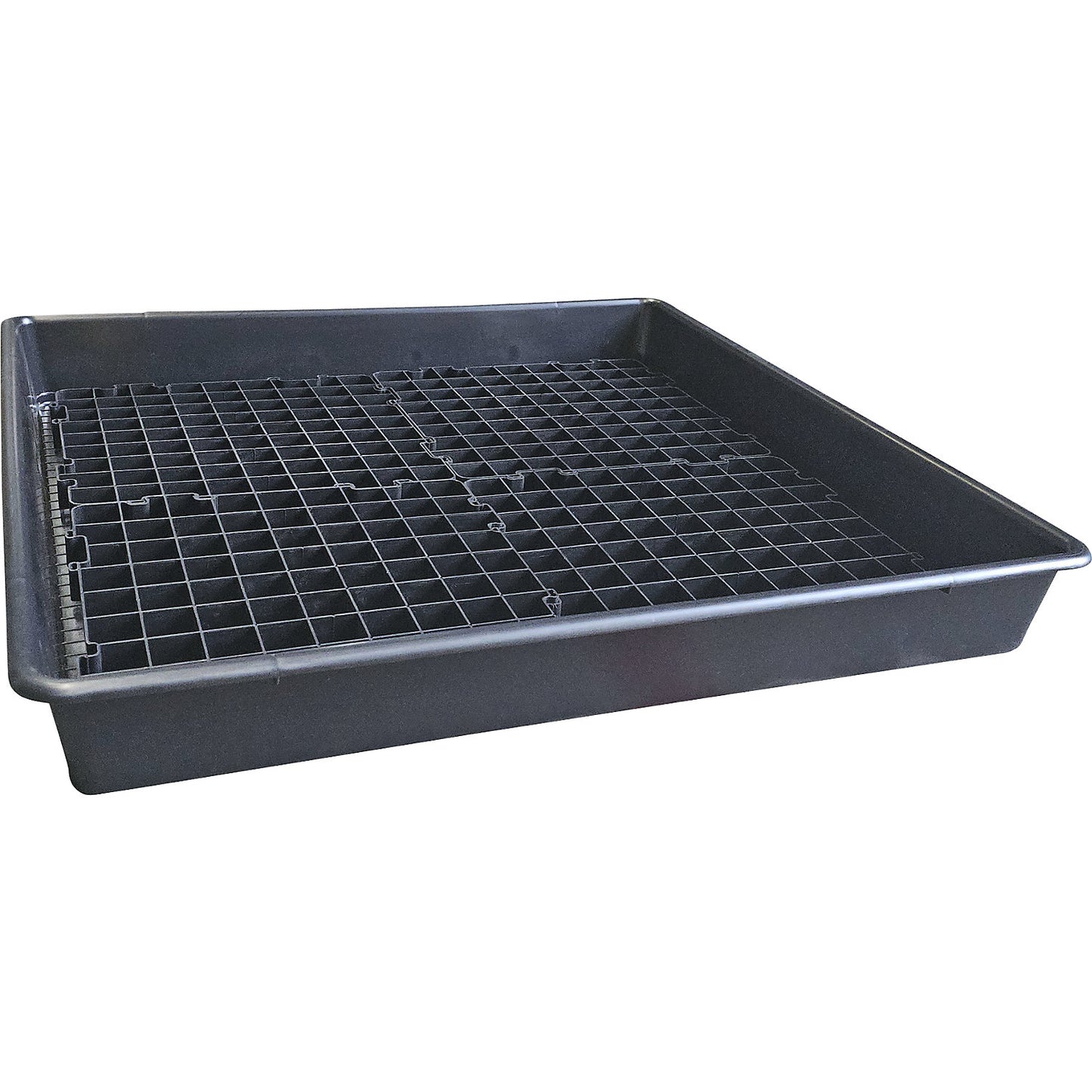 PE sump tray for small containers, volume 100 l, without certification, with PE grate.