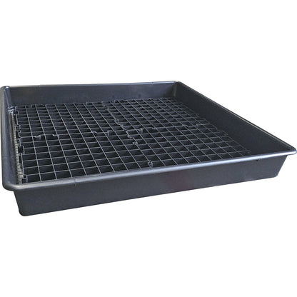 PE sump tray for small containers, volume 100 l, without certification, with PE grate.