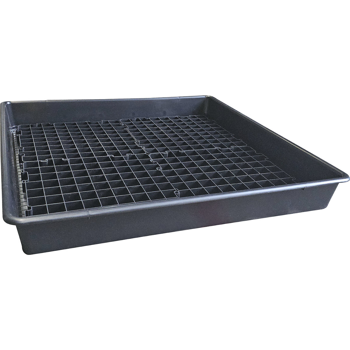 PE sump tray for small containers, volume 100 l, without certification, with PE grate.