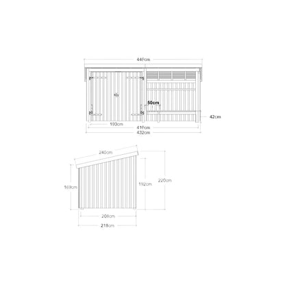 Nordic BBQ hut/garden house, made of wood, HxWxD 2200 x 2180 x 4320 mm (9.5 m²).