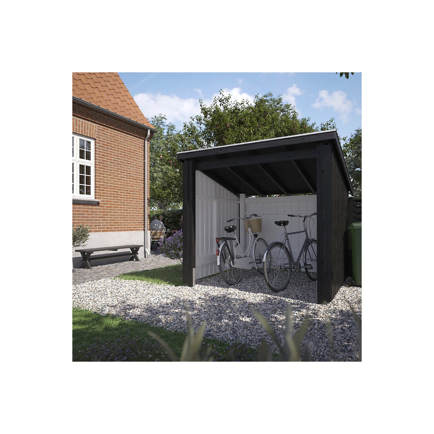 Nordic bicycle shed, made of wood, HxWxD 2200 x 2180 x 2290 mm (5 m²).