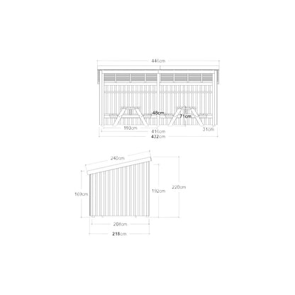 Nordic picnic hut, made of wood, HxWxD 2200 x 2180 x 4320 mm (9.5 m²).