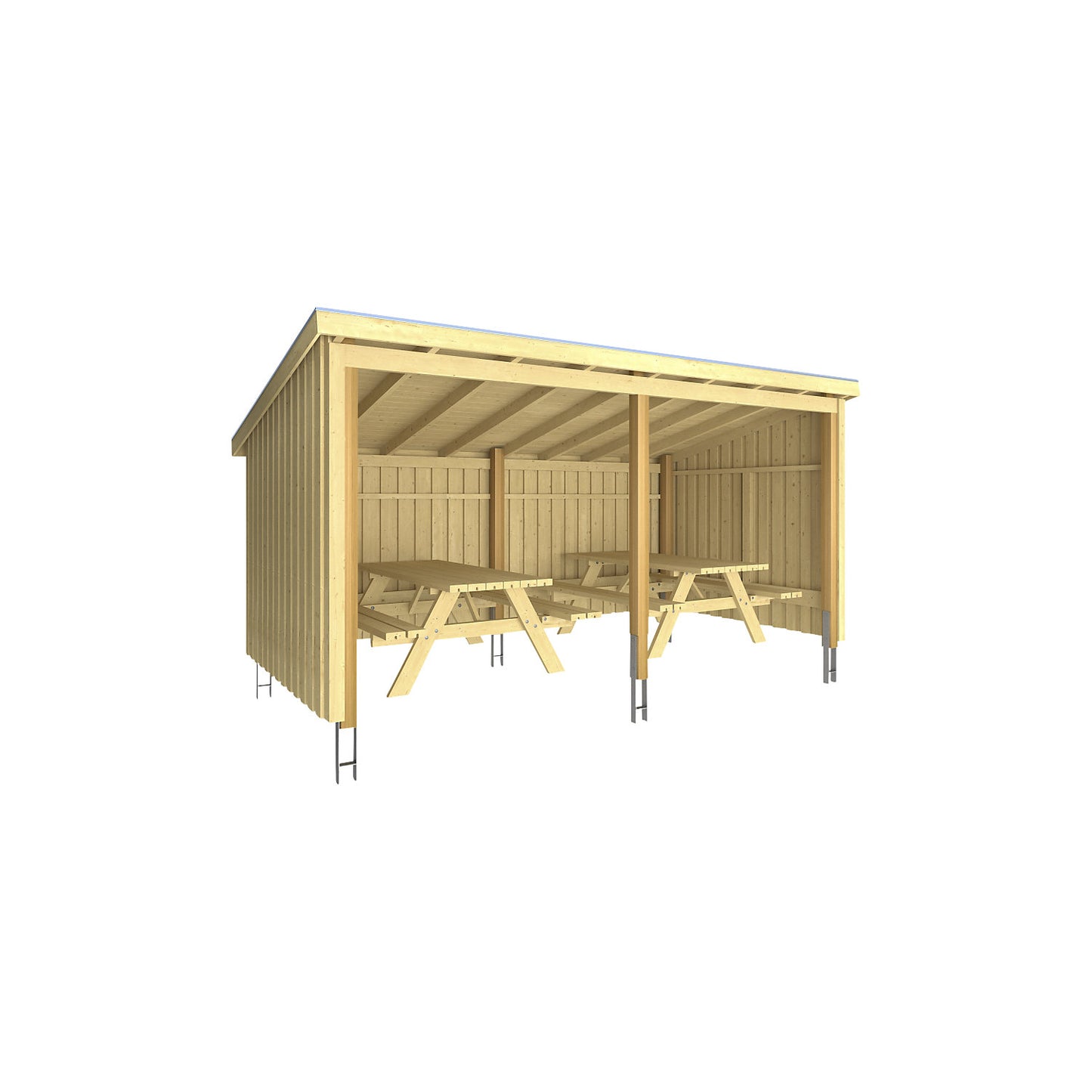 Nordic picnic hut, made of wood, HxWxD 2200 x 2180 x 4320 mm (9.5 m²).