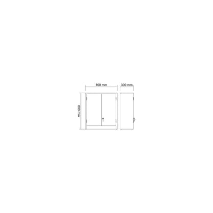 Wall mounted workshop cupboard with perforated panels, drawer, HxWxD 800 x 700 x 300 mm, light grey.