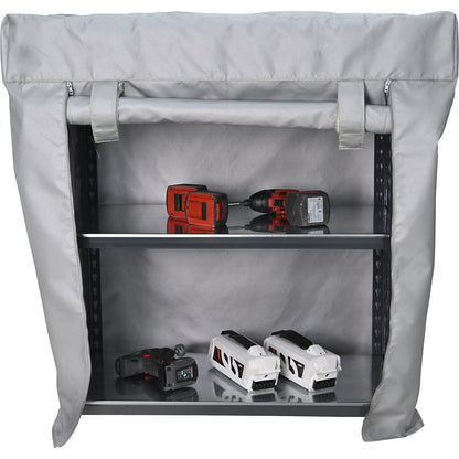 Shelving unit with fire containment cover, height 1000 mm, for storage of rechargeable batteries, WxD 800 x 400 mm.