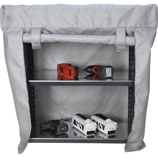 Shelving unit with fire containment cover, height 1000 mm, for storage of rechargeable batteries, WxD 800 x 400 mm.