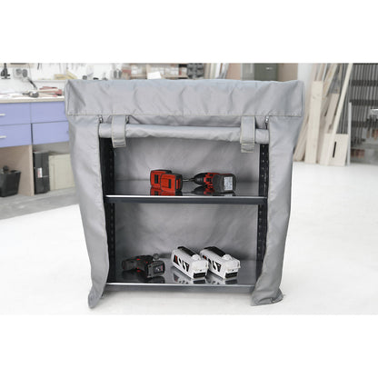 Shelving unit with fire containment cover, height 1000 mm, for storage of rechargeable batteries, WxD 800 x 400 mm.
