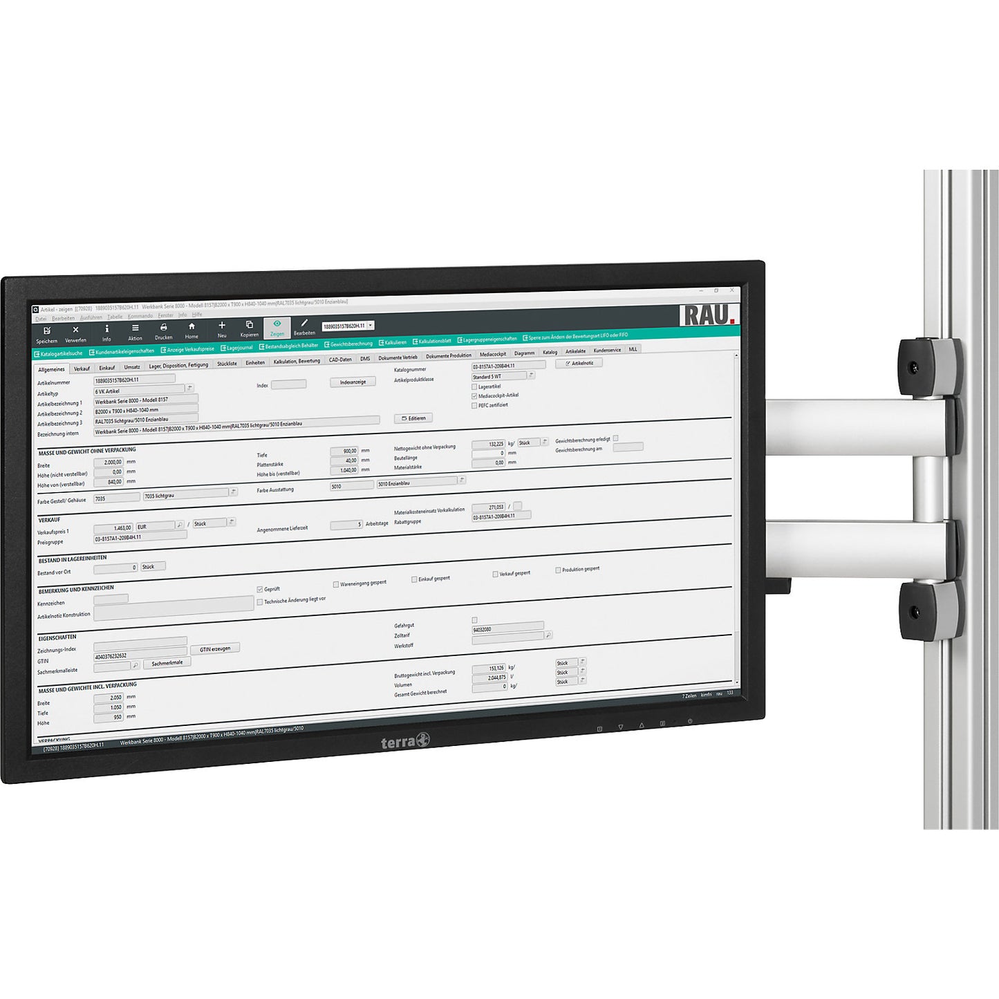 Swivel arm, for flat panel screen, with 3 joints, reach 700 mm.