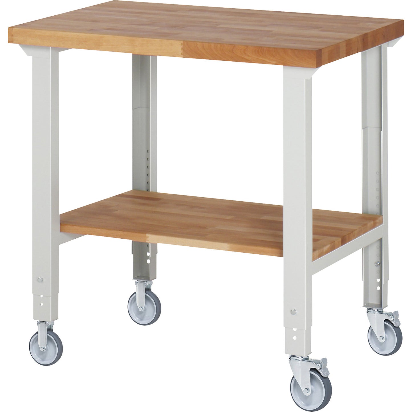Set of castors, including bolt hole, 200 kg, 2 fixed castors and 2 swivel castors with wheel stops.
