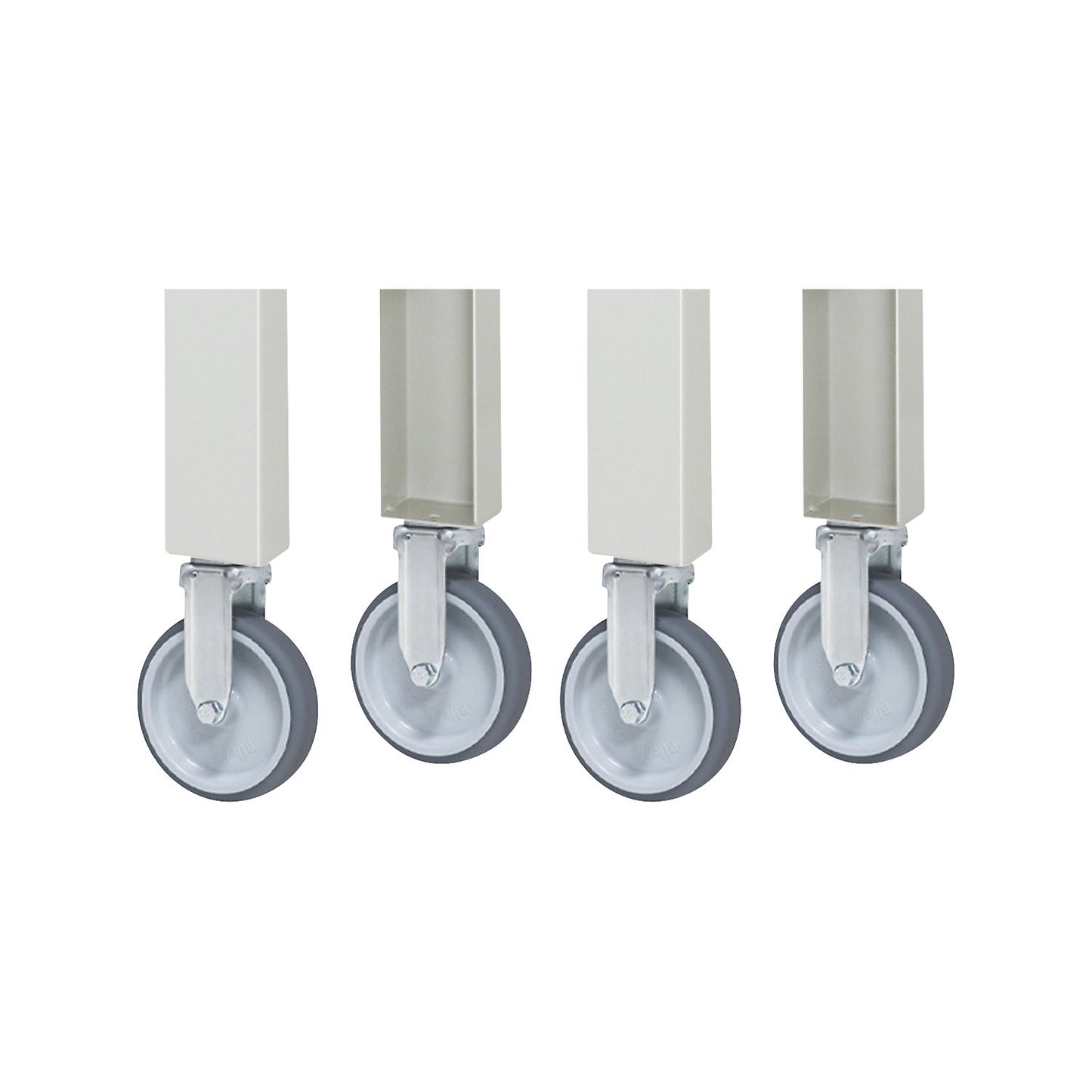 Set of castors, including bolt hole, 200 kg, 2 fixed castors and 2 swivel castors with wheel stops.