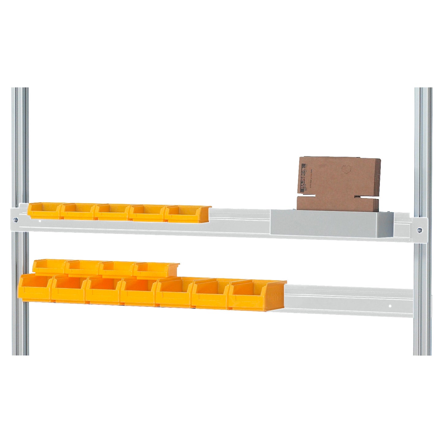 Suspension rail for open fronted storage bins, grey, width 1000 mm.