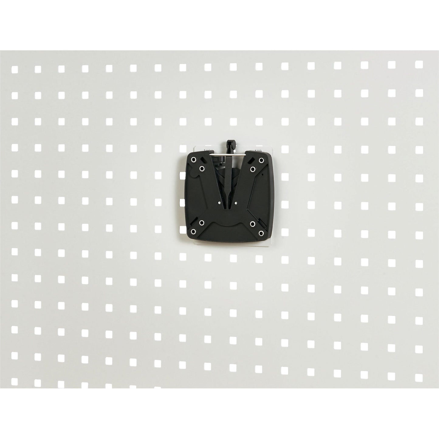 Flat panel screen holder, for installation on a perforated panel, WxDxH 130 x 25 x 130 mm.