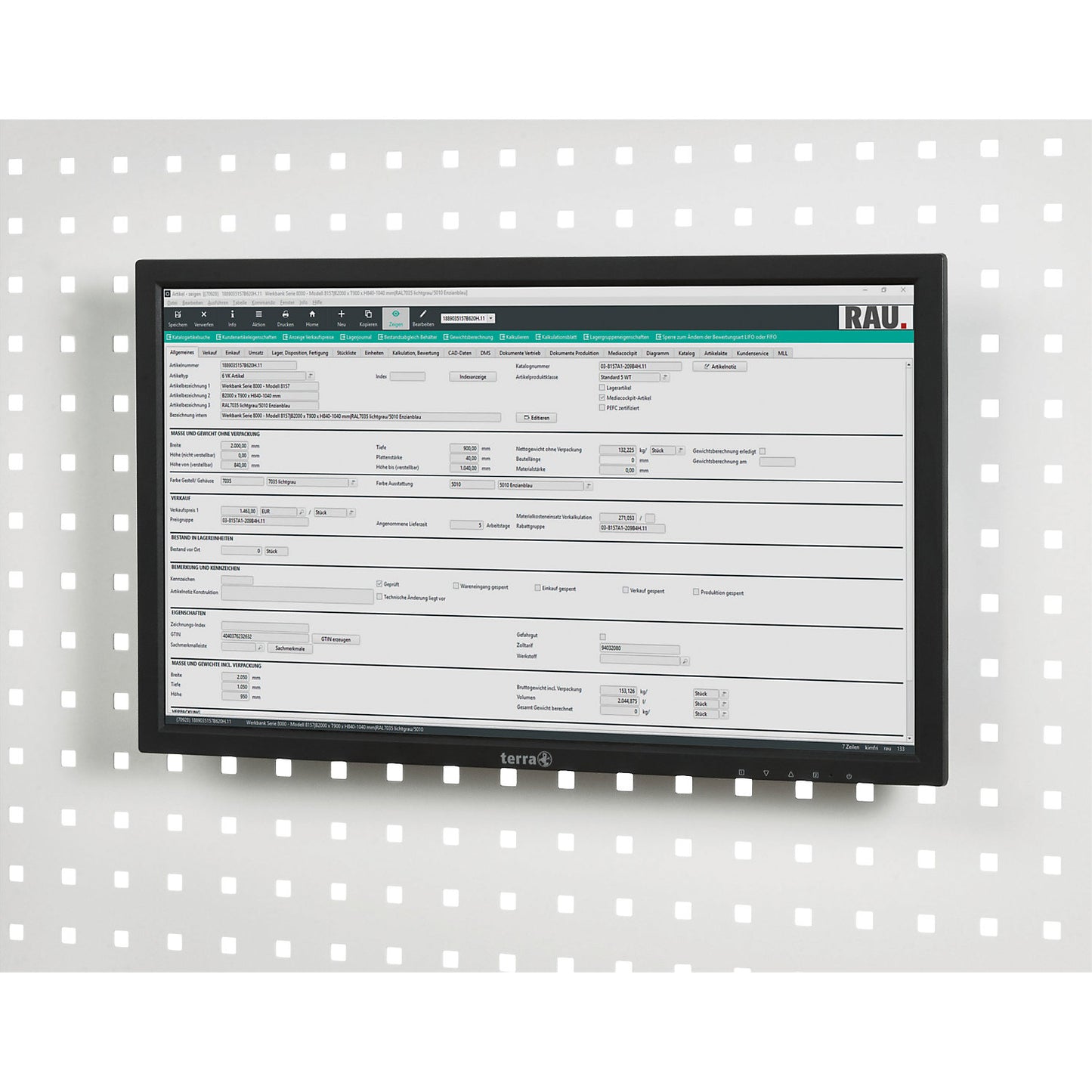 Flat panel screen holder, for installation on a perforated panel, WxDxH 130 x 25 x 130 mm.
