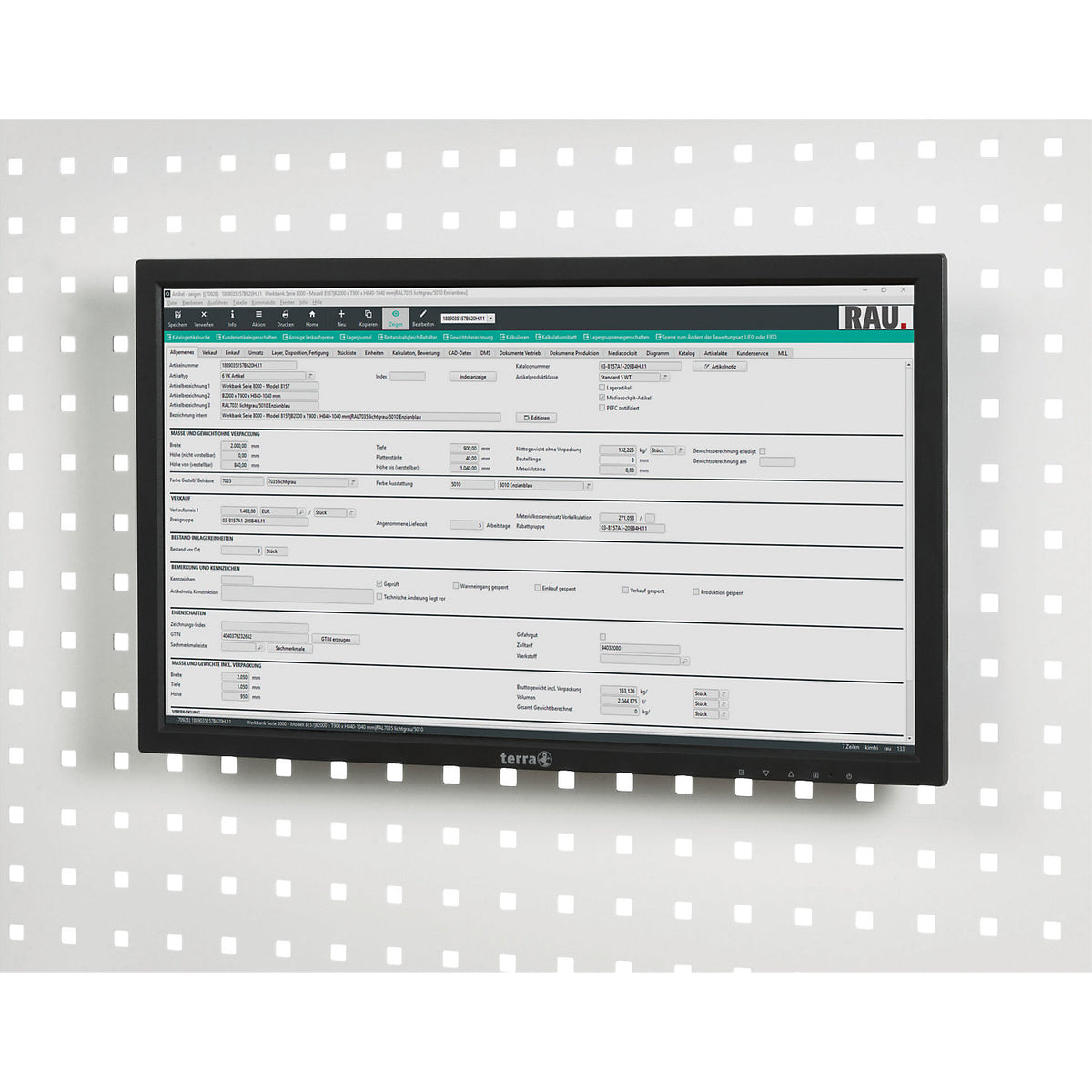 Flat panel screen holder, for installation on a perforated panel, WxDxH 130 x 25 x 130 mm.