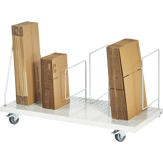 Packaging shelf, mobile, light grey RAL 7035, 1915 x 650 mm, 9 plug-in supports (4 x 300 mm, 5 x 500 mm).