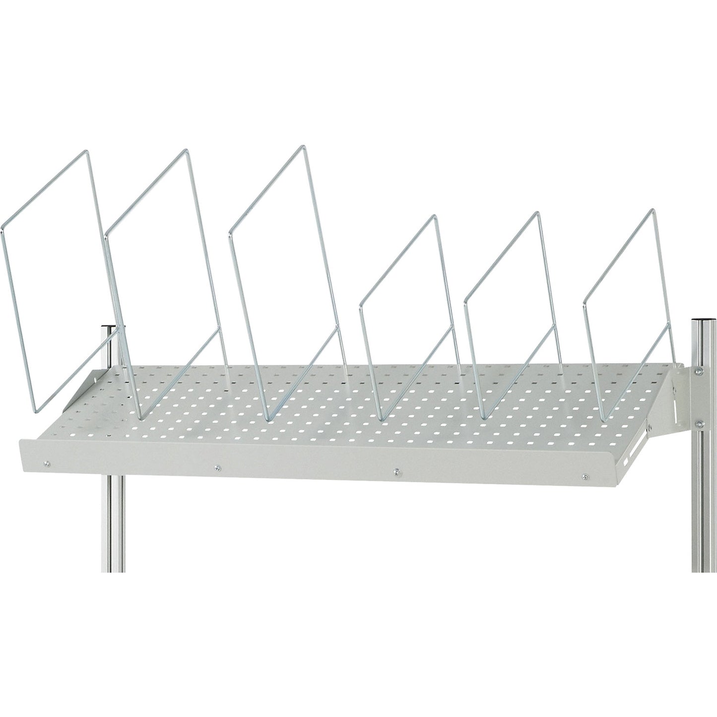 Packaging shelf, light grey RAL 7035, WxD 750 x 600 mm, 4 plug-in supports (2 x 300 mm, 2 x 500 mm).