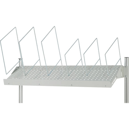 Packaging shelf, light grey RAL 7035, WxD 1250 x 600 mm, 6 plug-in supports (3 x 300 mm, 3 x 500 mm).