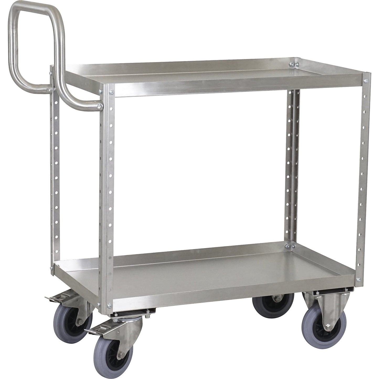 CustomLine general purpose trolley, 2 shelves, stainless steel, solid rubber tyres, non-marking.