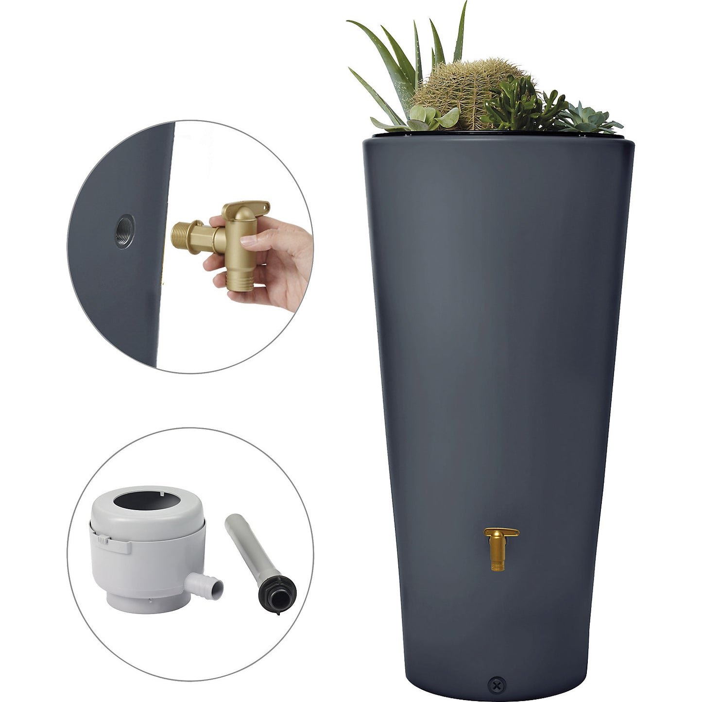 VASO rainwater tank, UV and weather resistant, capacity 220 l, graphite grey.