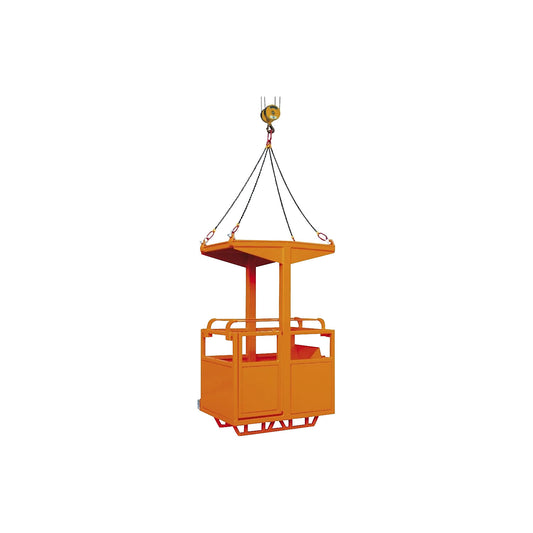 Work basket for cranes, 1 or 4 crane eyelets, with guide rollers, 4 crane eyelets, orange RAL 2004.