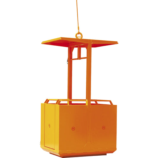 Work basket for cranes, 1 or 4 crane eyelets, with guide rollers, 1 crane eyelet with cable sling, orange RAL 2004.