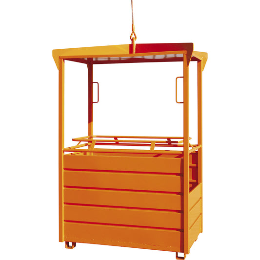 Work basket for cranes, reinforced model, without rollers, 1 crane eyelet with cable sling, orange RAL 2004.