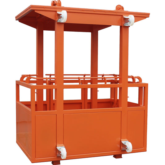 Work basket, 4 crane eyelets, with guide rollers, light duty model, orange RAL 2004.
