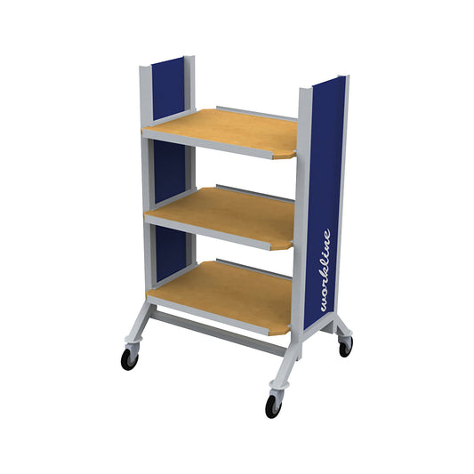 workline assembly trolley, 3 shelves, light grey/gentian blue.