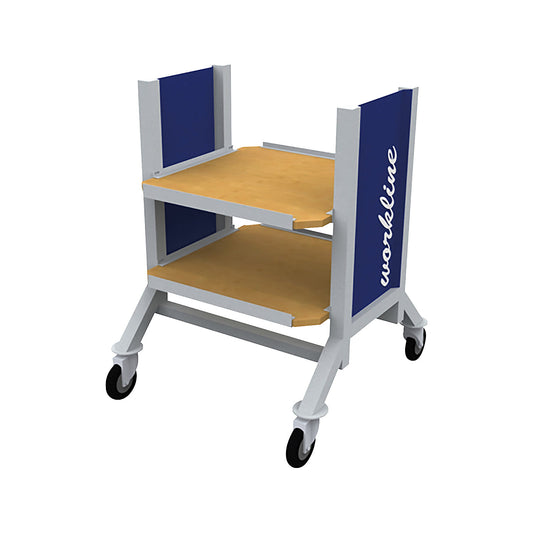 workline assembly trolley, 2 shelves, light grey/gentian blue.