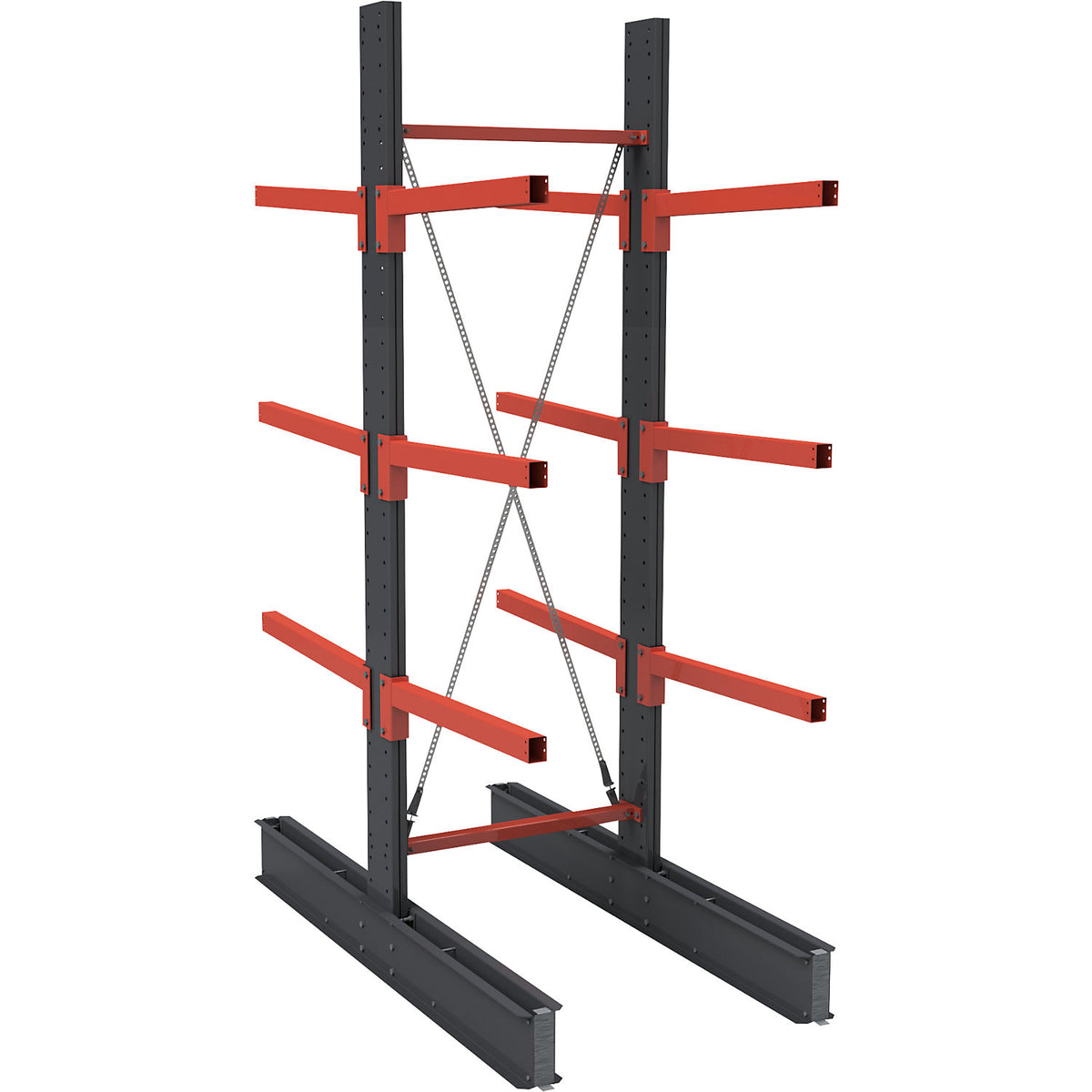 Cantilever racking unit Igor Super Heavy-Duty, double sided, HxW 4000 x 1200 mm, interval 1500 mm, standard shelf unit.