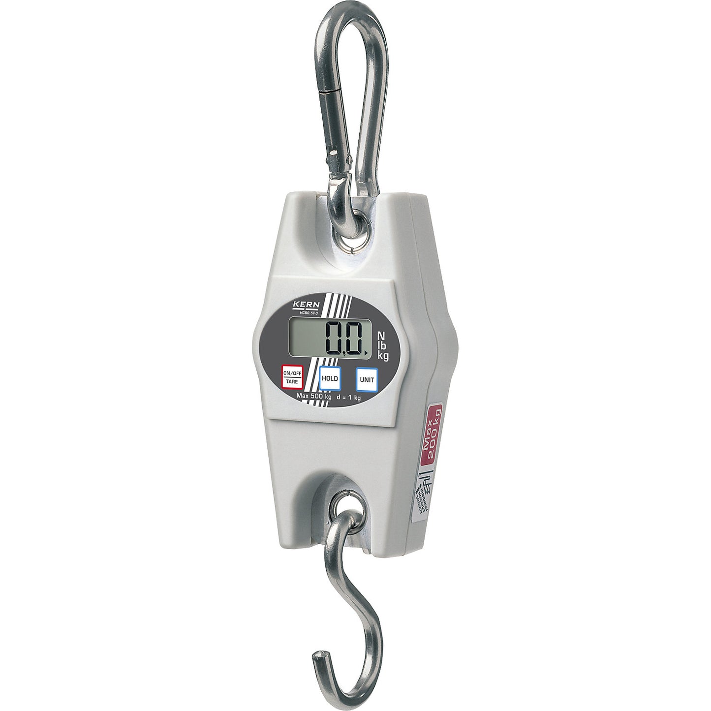 KERN HCB suspension scales, HxW 153 x 43 mm, max. weighing range 200 kg, scale division 500 g.