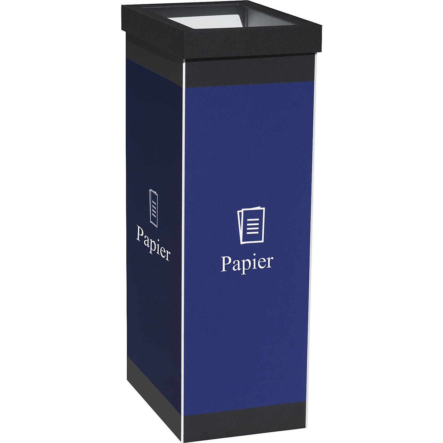 Recycling collector, plastic, capacity 60 l, height 760 mm, body black, symbol for paper.