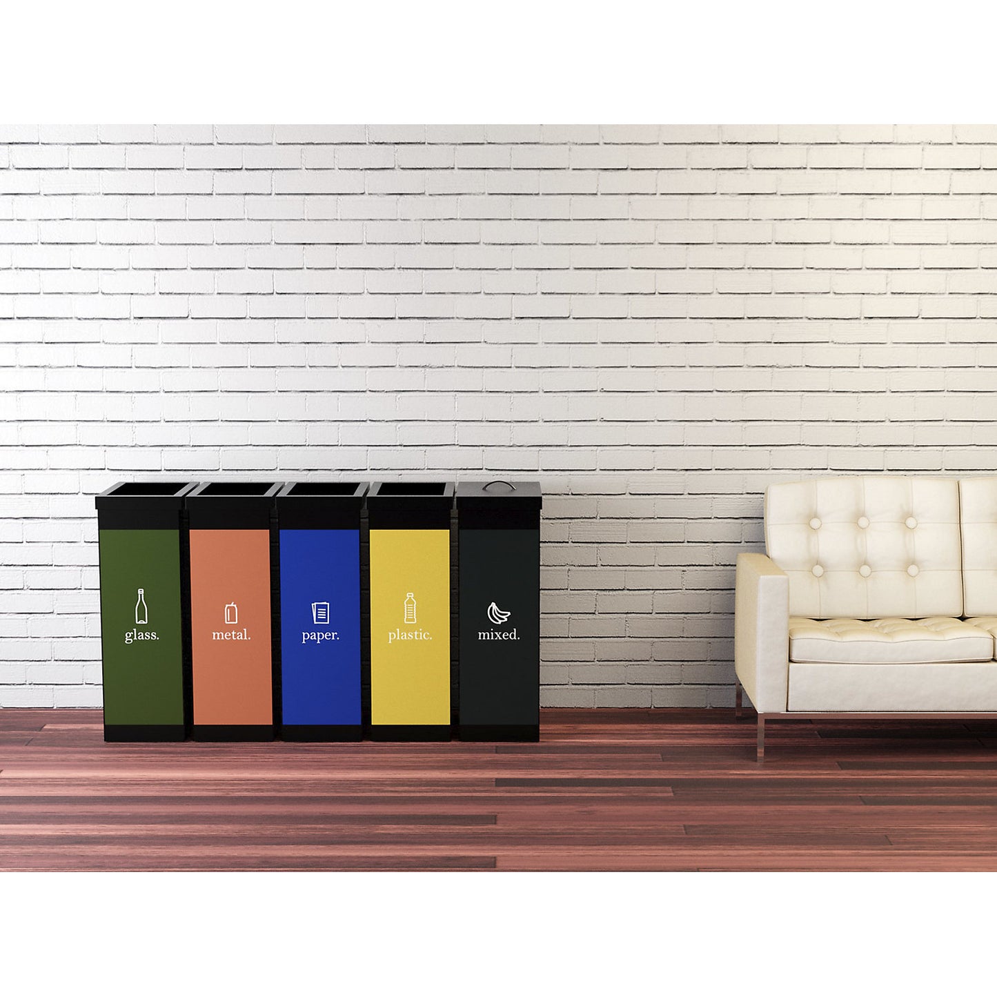 Recycling collector, plastic, capacity 60 l, height 760 mm, body black, symbol for paper.