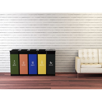 Recycling collector, plastic, capacity 60 l, height 760 mm, body black, symbol for paper.
