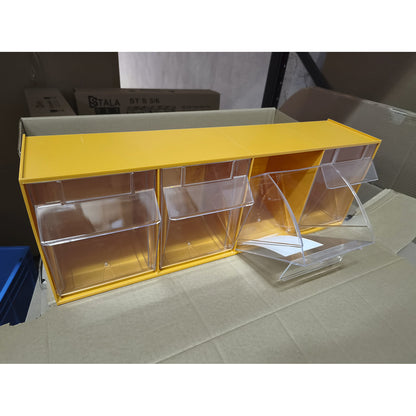 Visual storage container system, pastel yellow, polystyrene, HxWxD 207 x 600 x 168 mm, 4 containers.