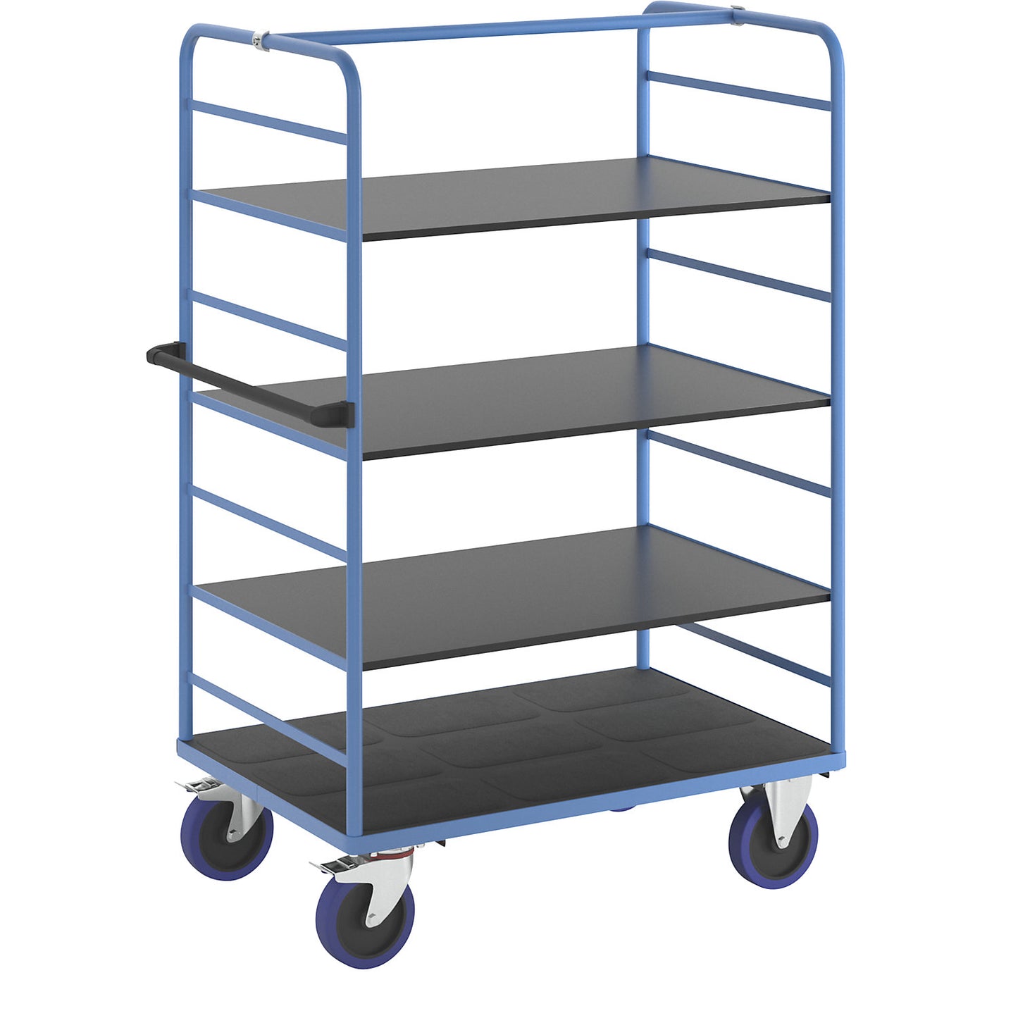 Shelf truck, 2 side panels, platform LxW 1175 x 800 mm, 4 shelves, fully elastic.