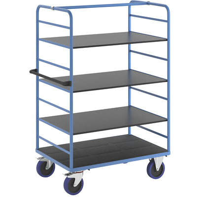 Shelf truck, 2 side panels, platform LxW 1175 x 800 mm, 4 shelves, fully elastic.
