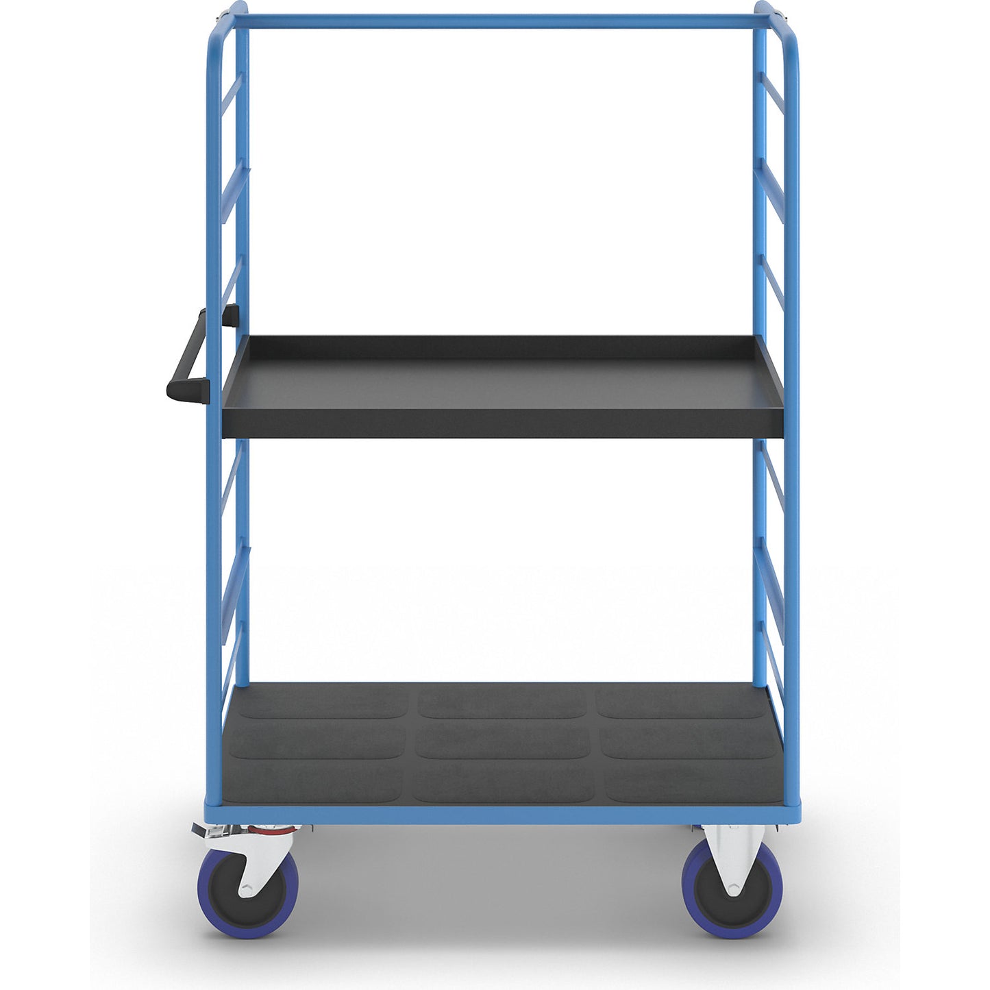 Shelf truck, 2 side panels, platform LxW 1175 x 800 mm, 2 shelves, with raised edge, fully elastic.