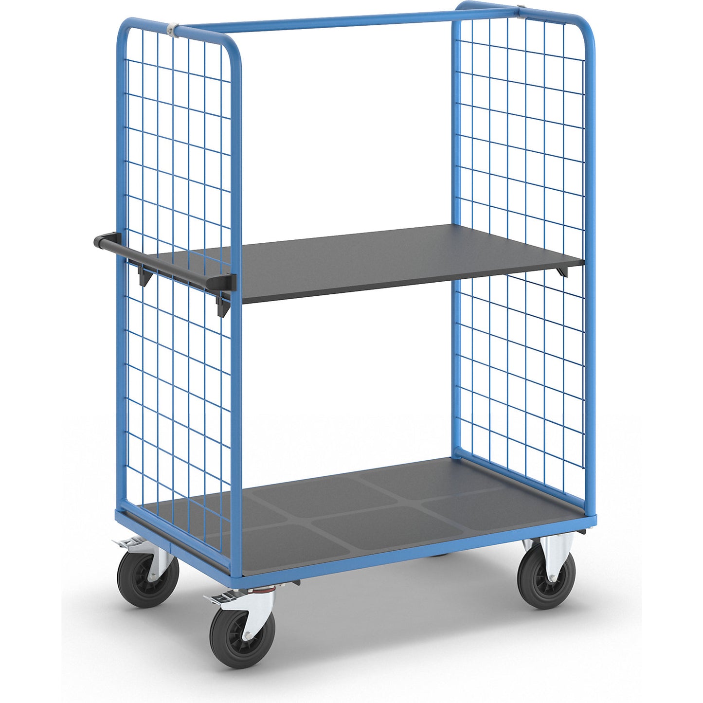 Shelf truck with mesh side panels, solid rubber tyres, platform 1175 x 800 mm, 2 levels.