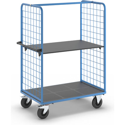 Shelf truck with mesh side panels, solid rubber tyres, platform 1175 x 800 mm, 2 levels.