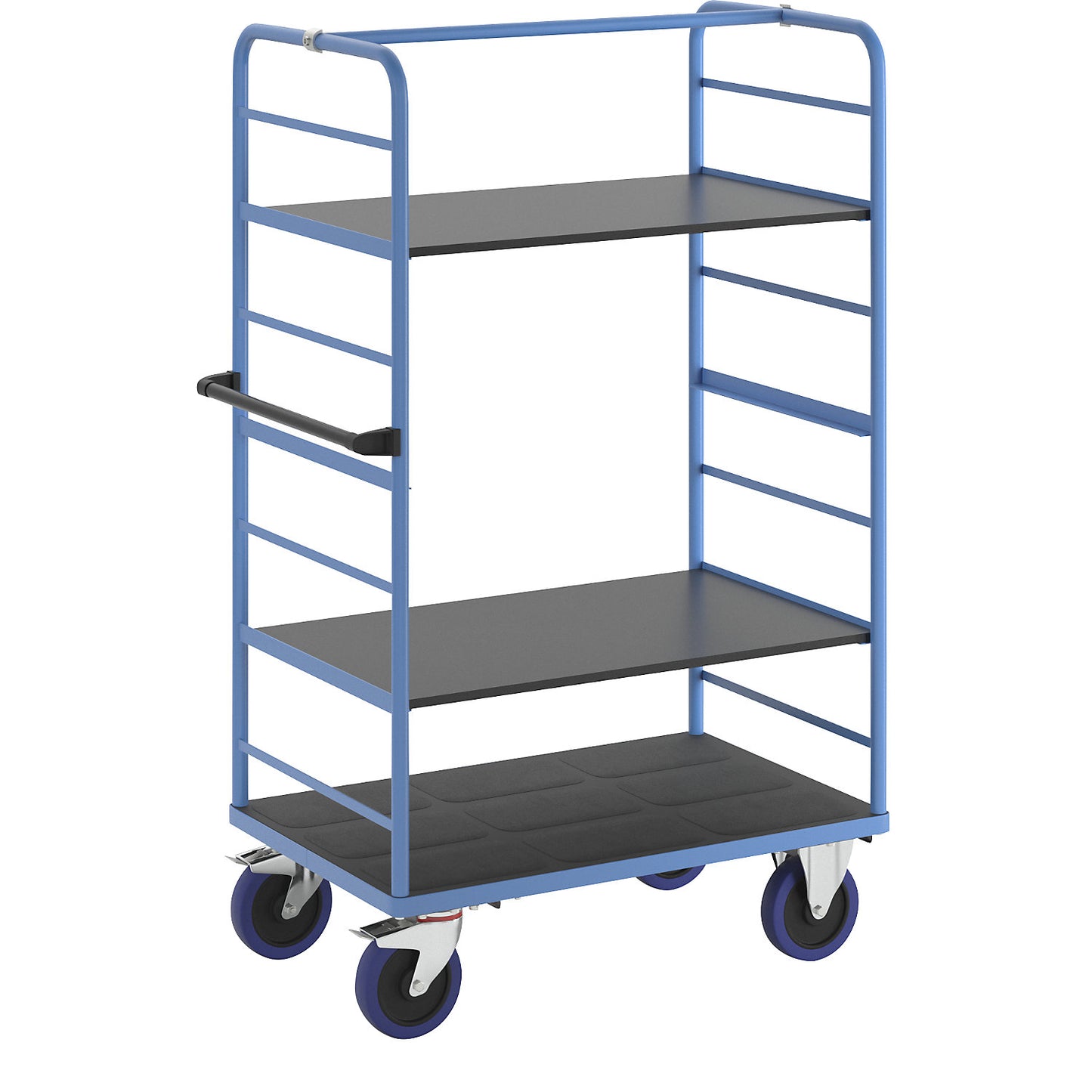 Shelf truck, 2 side panels, platform LxW 975 x 700 mm, 3 shelves, fully elastic.