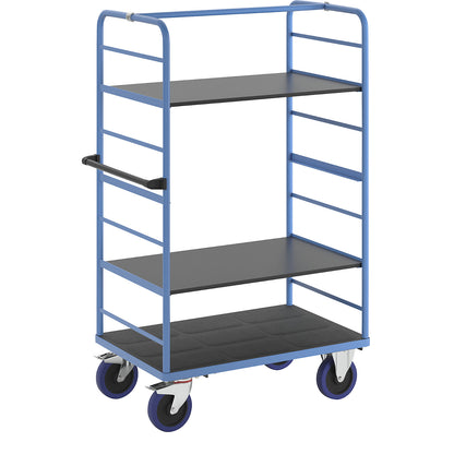 Shelf truck, 2 side panels, platform LxW 975 x 700 mm, 3 shelves, fully elastic.
