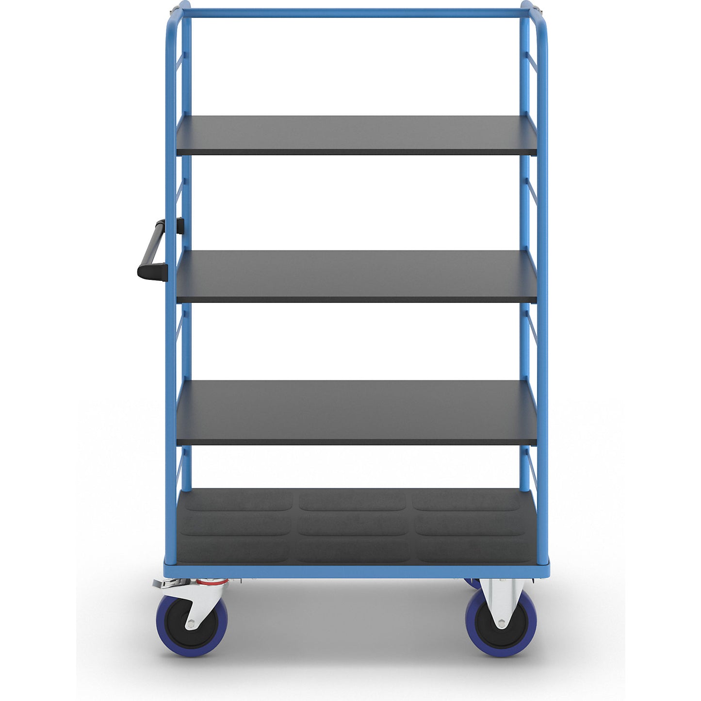 Shelf truck, 2 side panels, platform LxW 975 x 700 mm, 4 shelves, fully elastic.