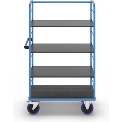Shelf truck, 2 side panels, platform LxW 975 x 700 mm, 4 shelves, fully elastic.