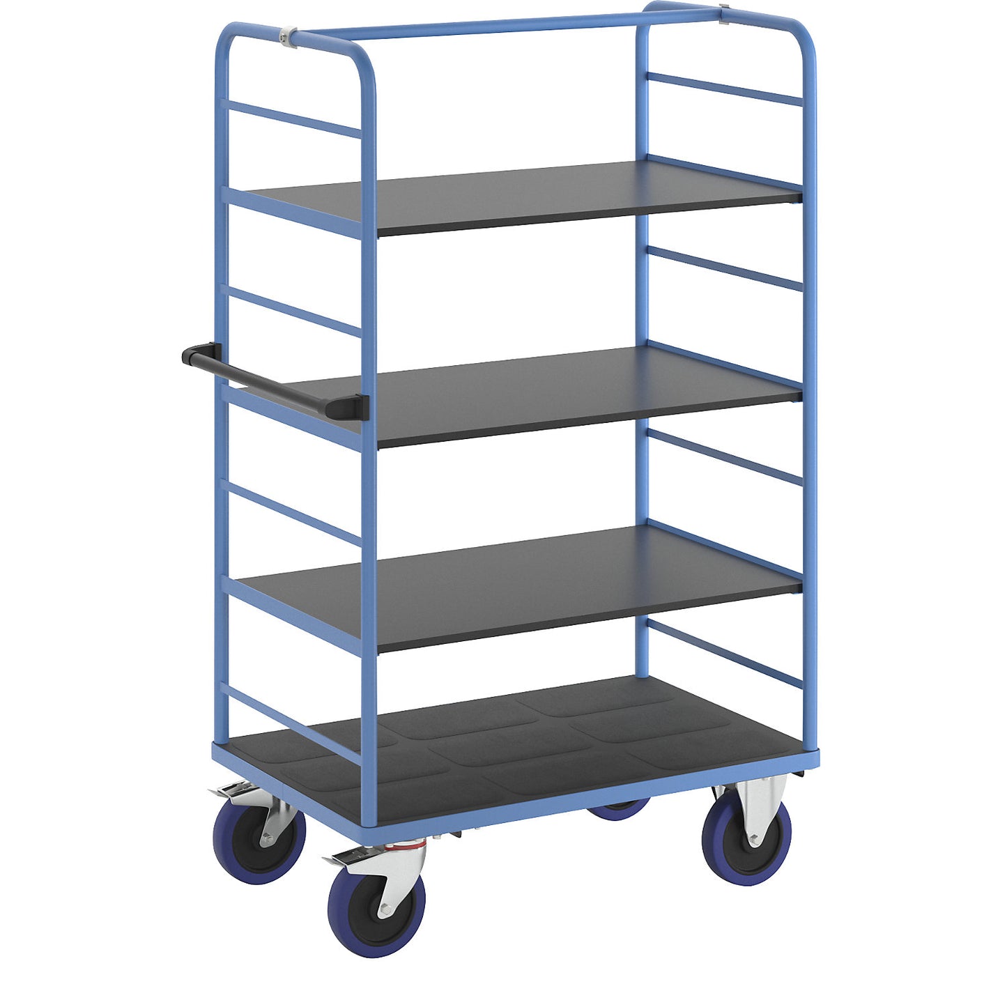 Shelf truck, 2 side panels, platform LxW 975 x 700 mm, 4 shelves, fully elastic.