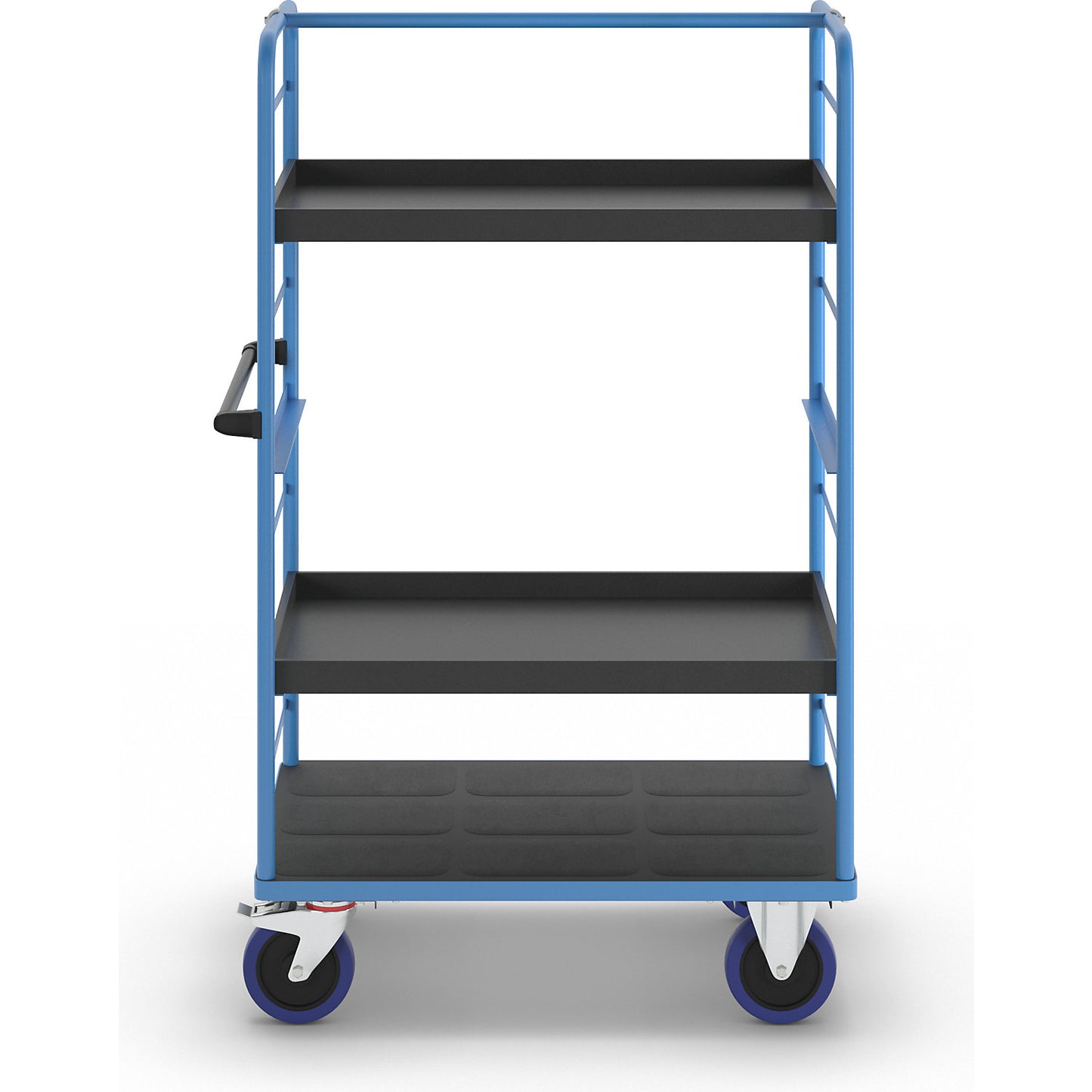 Shelf truck, 2 side panels, platform LxW 975 x 700 mm, 3 shelves, with raised edge, fully elastic.