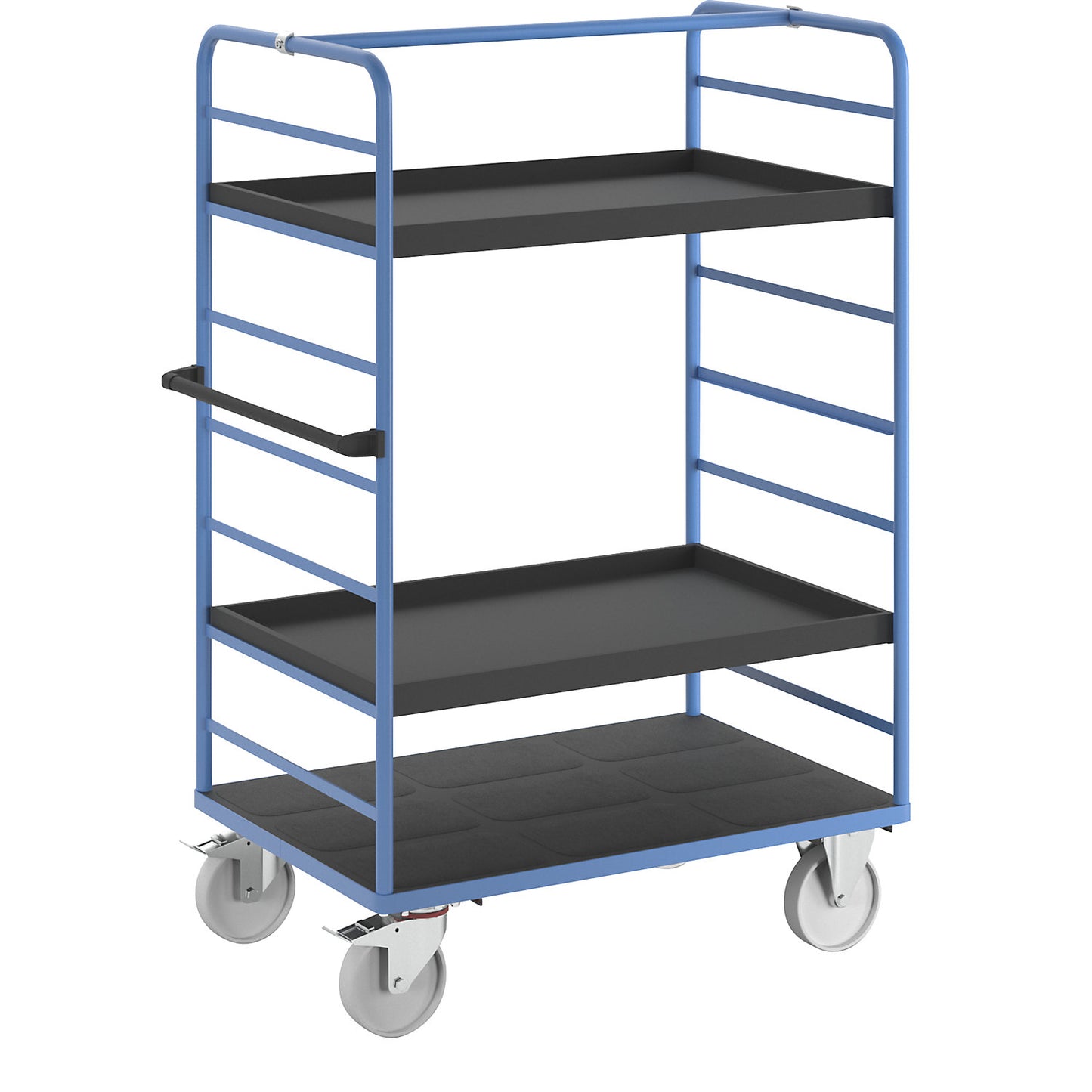 Shelf truck, 2 side panels, platform 1175 x 800 mm, 3 levels, with rim, nylon.