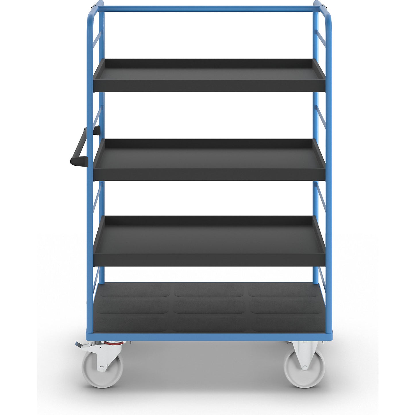 Shelf truck, 2 side panels, platform 1175 x 800 mm, 4 levels, with a rim, nylon.